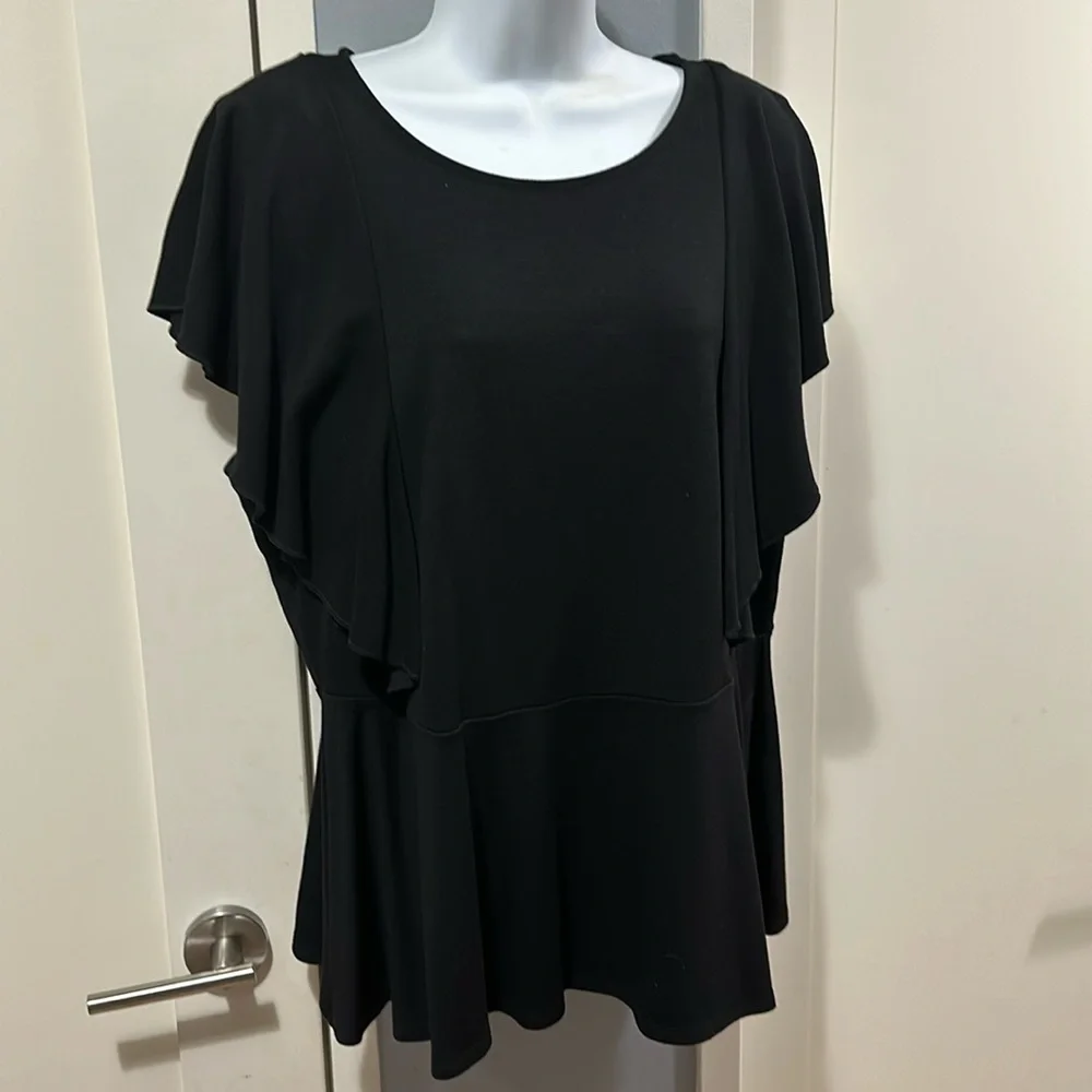 Eloquii Flutter Sleeve Peplum Ponte Knit Top Sz 18/20 Black - Picture 1 of 5